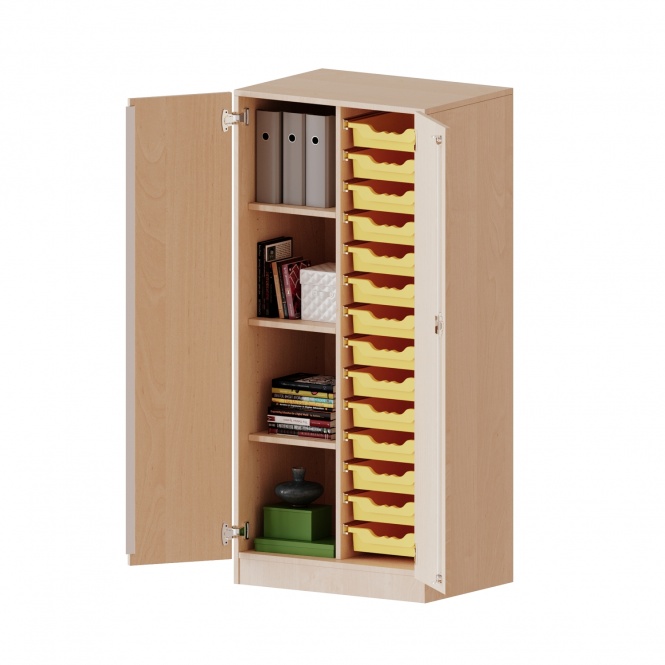 ErgoTray Schrank, 2reihig, 4 OH, zweitürig, mit 14 flachen Boxen, B/H/T 70,3x154x50cm 